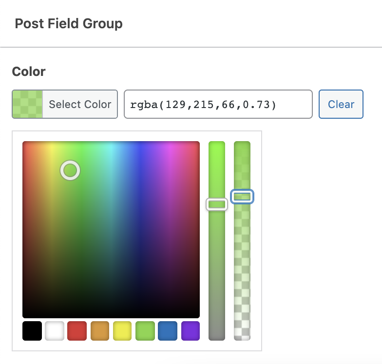 Custom field with color picker opacity